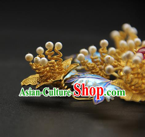 China Ancient Empress Cloisonne Bats Hairpin Traditional Qing Dynasty Palace Hair Accessories Handmade Court Hair Stick