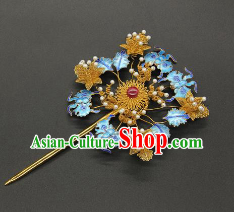 China Ancient Empress Cloisonne Bats Hairpin Traditional Qing Dynasty Palace Hair Accessories Handmade Court Hair Stick