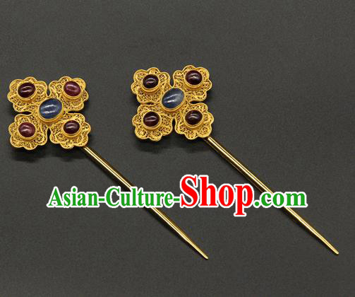 China Traditional Ming Dynasty Palace Hair Accessories Handmade Court Hair Stick Ancient Empress Gems Hairpin