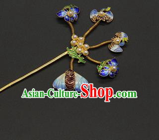 China Handmade Court Pearls Hair Stick Traditional Qing Dynasty Palace Hair Accessories Ancient Empress Blueing Lotus Hairpin