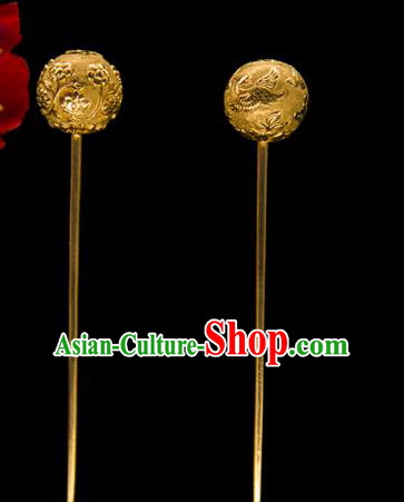 China Ancient Empress Golden Hairpin Traditional Song Dynasty Palace Hair Accessories Handmade Court Hair Stick