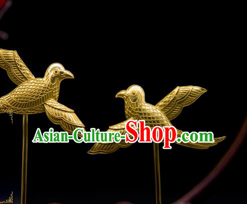 China Traditional Song Dynasty Palace Hair Accessories Handmade Court Hair Stick Ancient Empress Golden Bird Hairpin