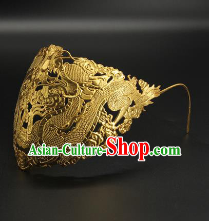 China Handmade Han Dynasty Swordsman Accessories Ancient Crown Prince Golden Face Mask