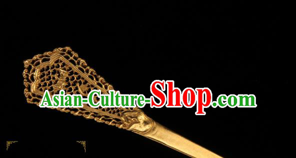 China Tang Dynasty Imperial Consort Hairpin Ancient Hanfu Golden Hair Stick Traditional Handmade Palace Hair Accessories