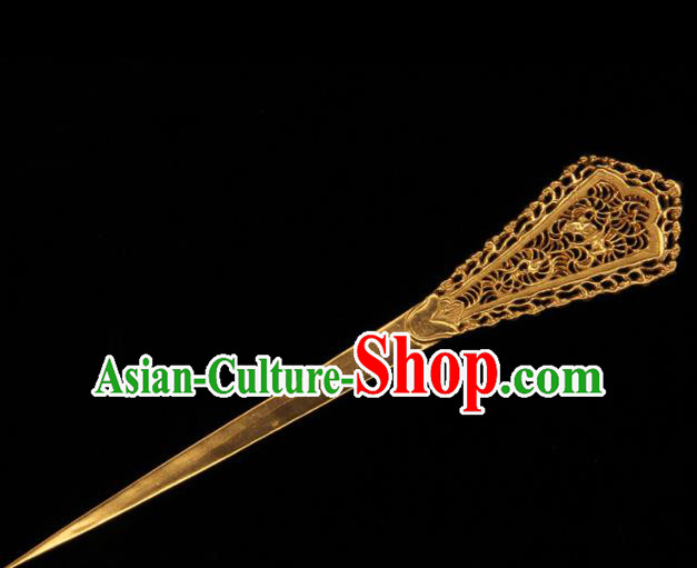 China Ancient Palace Hairpin Hanfu Golden Hair Stick Traditional Handmade Tang Dynasty Imperial Consort Hair Accessories