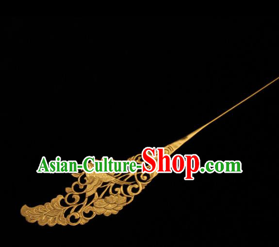 China Ancient Empress Hairpin Hanfu Golden Hair Stick Traditional Handmade Tang Dynasty Queen Hair Accessories