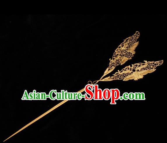 China Traditional Tang Dynasty Queen Hair Accessories Handmade Ancient Empress Hairpin Hanfu Golden Bat Hair Stick