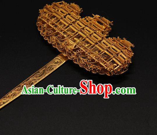 China Traditional Ming Dynasty Hair Stick Queen Hair Accessories Handmade Ancient Empress Golden Hairpin