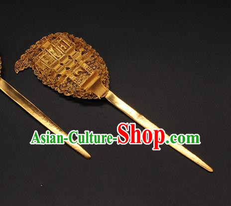 China Traditional Queen Hair Accessories Handmade Ancient Empress Golden Hairpin Ming Dynasty Hair Stick