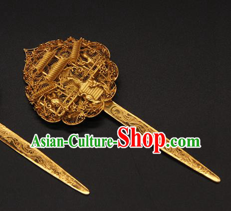 China Handmade Ancient Empress Golden Hairpin Ming Dynasty Hair Stick Traditional Queen Hair Accessories