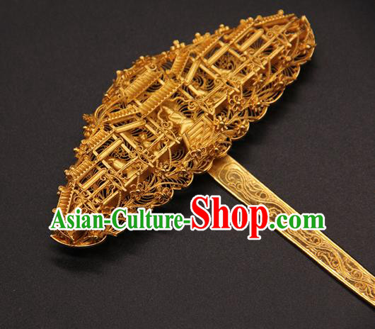 China Ancient Empress Golden Palace Hairpin Traditional Queen Hair Accessories Handmade Ming Dynasty Hair Stick