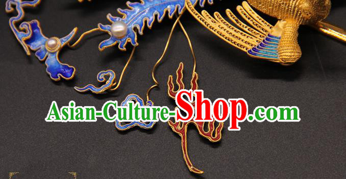 China Ancient Queen Hairpin Traditional Court Hair Accessories Handmade Qing Dynasty Blueing Phoenix Hair Stick