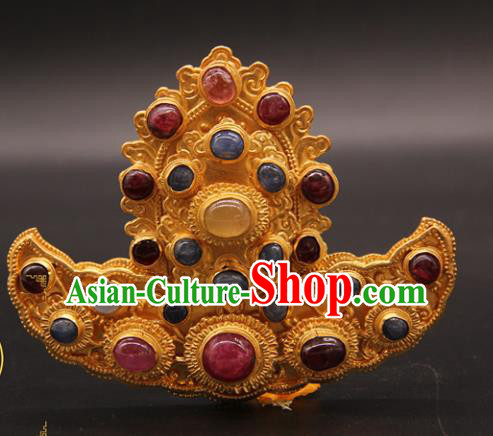 China Traditional Court Hair Accessories Ancient Queen Golden Hairpin Handmade Ming Dynasty Empress Gems Hair Crown