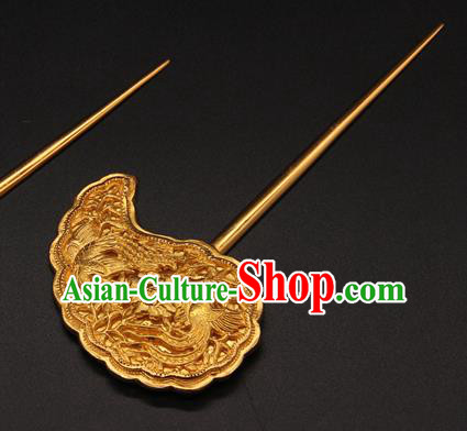 China Traditional Court Hair Accessories Handmade Ming Dynasty Empress Hairpin Ancient Queen Golden Hair Stick