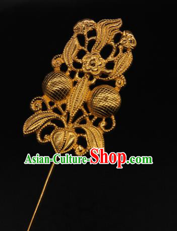 China Traditional Court Hair Accessories Ancient Empress Golden Hair Stick Handmade Yuan Dynasty Flowers Hairpin