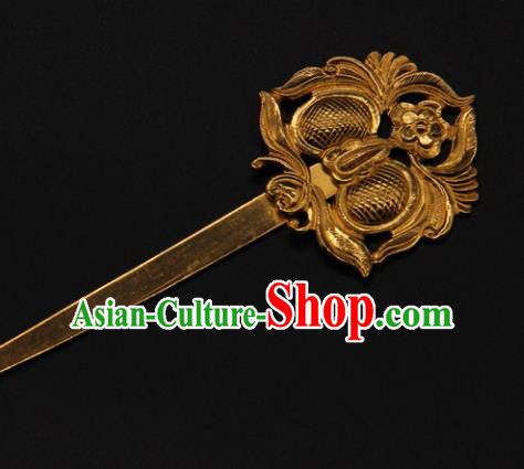 China Handmade Yuan Dynasty Hairpin Ancient Empress Golden Hair Stick Traditional Palace Hair Accessories