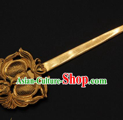 China Handmade Yuan Dynasty Hairpin Ancient Empress Golden Hair Stick Traditional Palace Hair Accessories