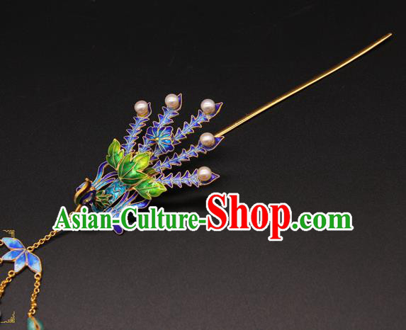 China Traditional Qing Dynasty Queen Hair Accessories Handmade Ancient Empress Hairpin Blueing Phoenix Hair Stick