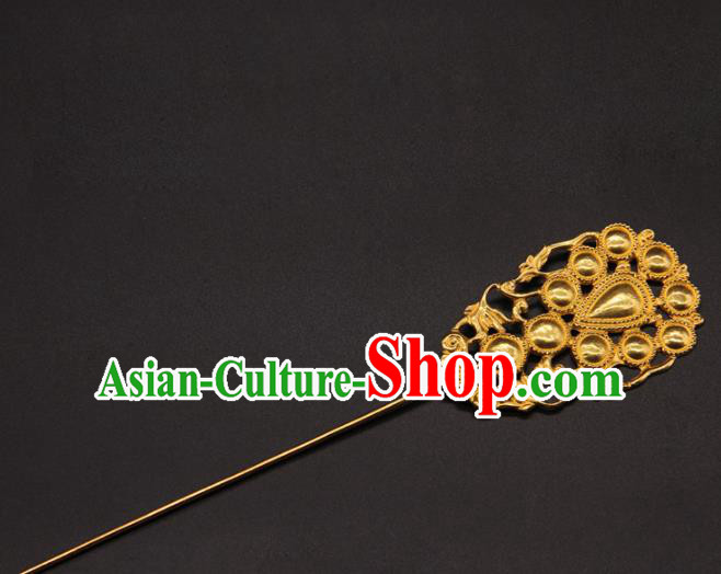 China Traditional Palace Hair Accessories Ancient Hanfu Hair Stick Handmade Yuan Dynasty Empress Golden Hairpin