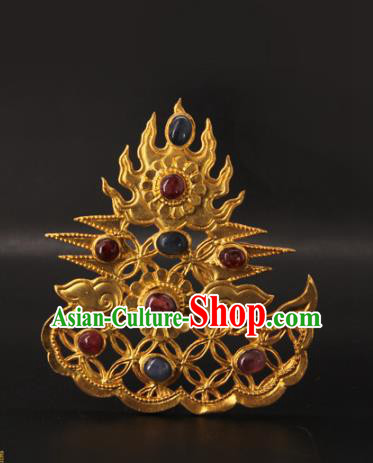 China Handmade Palace Hair Accessories Traditional Ming Dynasty Gems Hair Crown Ancient Empress Golden Flame Hairpin