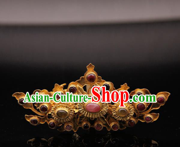 China Ancient Empress Hairpin Handmade Palace Hair Accessories Traditional Ming Dynasty Gems Hair Crown