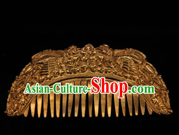 China Ancient Tang Dynasty Empress Hairpin Handmade Palace Hair Accessories Traditional Hanfu Golden Hair Comb