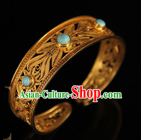 Handmade Chinese Traditional Jewelry Kallaite Bracelet Ancient Ming Dynasty Imperial Consort Accessories