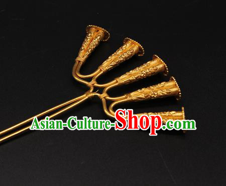 China Handmade Palace Hair Accessories Traditional Hanfu Golden Hair Stick Ancient Tang Dynasty Empress Hairpin