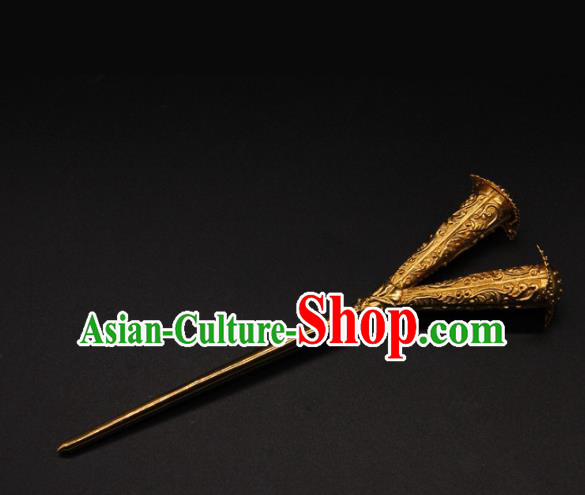 China Ancient Tang Dynasty Empress Hairpin Handmade Palace Hair Accessories Traditional Hanfu Golden Hair Stick