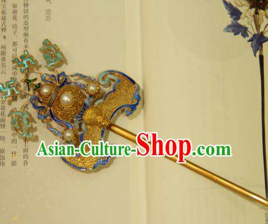 China Handmade Palace Woman Hair Stick Traditional Queen Headpiece Ancient Qing Dynasty Empress Golden Gourd Bat Hairpin