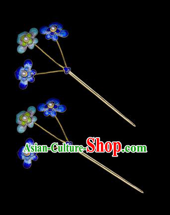 China Traditional Ming Dynasty Empress Hair Accessories Handmade Palace Pearls Hairpin Ancient Blueing Hair Stick