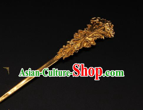 China Handmade Palace Queen Golden Hair Stick Traditional Court Headpiece Ancient Yuan Dynasty Empress Hairpin