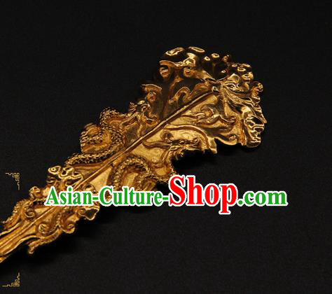 China Handmade Palace Queen Golden Hair Stick Traditional Court Headpiece Ancient Yuan Dynasty Empress Hairpin