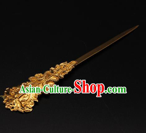 China Handmade Palace Queen Golden Hair Stick Traditional Court Headpiece Ancient Yuan Dynasty Empress Hairpin