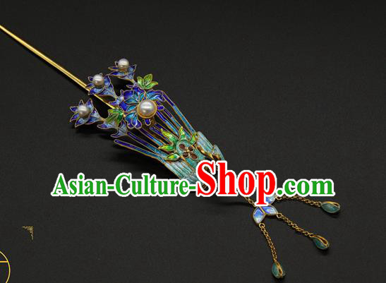 China Ancient Traditional Palace Headpiece Handmade Queen Tassel Hair Stick Qing Dynasty Empress Enamel Phoenix Hairpin