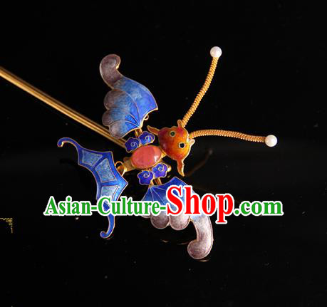 China Handmade Queen Hair Stick Qing Dynasty Empress Enamel Bat Hairpin Ancient Traditional Palace Headpiece