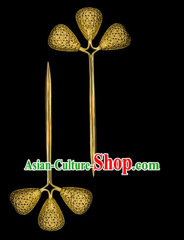 China Handmade Court Golden Hairpin Traditional Song Dynasty Palace Hair Accessories Ancient Empress Hair Stick