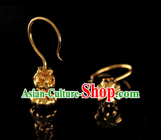 Handmade Chinese Ancient Ming Dynasty Golden Ear Accessories Traditional Court Earrings Jewelry
