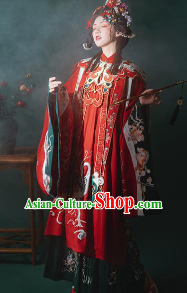 China Ancient Ming Dynasty Noble Lady Costumes Traditional Red Hanfu Dress Embroidered Court Princess Clothing