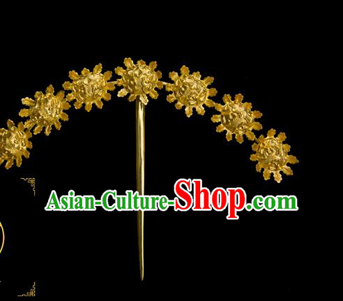 China Traditional Song Dynasty Palace Hair Accessories Handmade Court Hairpin Ancient Empress Golden Flowers Hair Stick