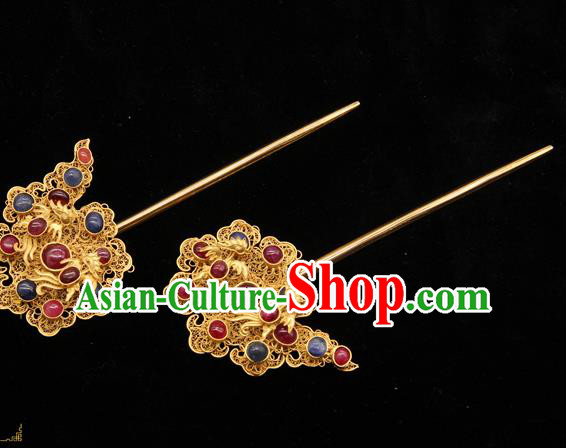 China Traditional Handmade Palace Gems Hairpin Ancient Empress Hair Stick Ming Dynasty Hair Accessories