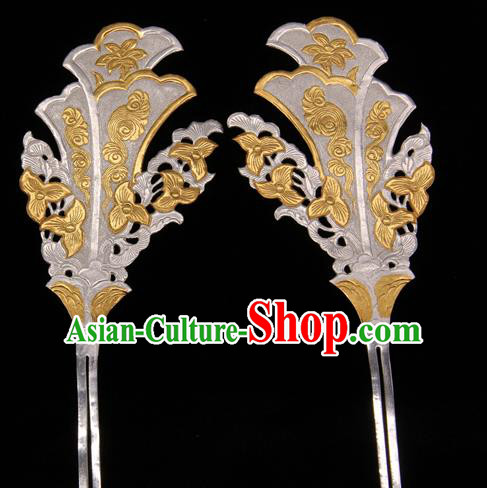 China Traditional Handmade Argent Hairpin Tang Dynasty Hair Accessories Ancient Empress Silver Hair Stick