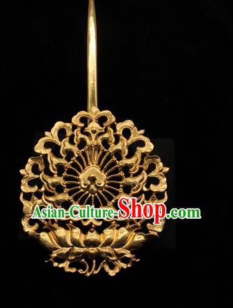 China Traditional Handmade Golden Lotus Hairpin Ming Dynasty Hair Accessories Ancient Empress Hair Stick