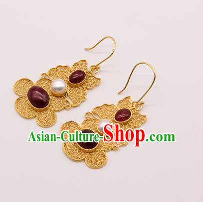 Handmade Chinese Traditional Ming Dynasty Palace Ear Accessories Ancient Imperial Consort Earrings Gems Jewelry