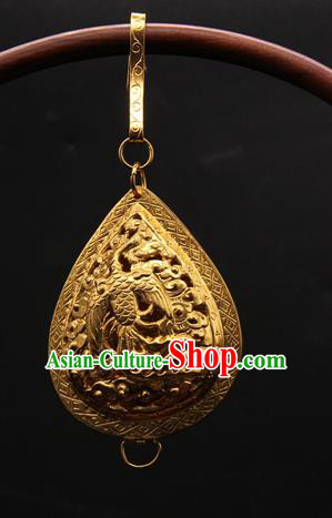 Handmade Chinese Traditional Ming Dynasty Necklace Accessories Ancient Imperial Consort Jewelry Golden Necklet Pendant