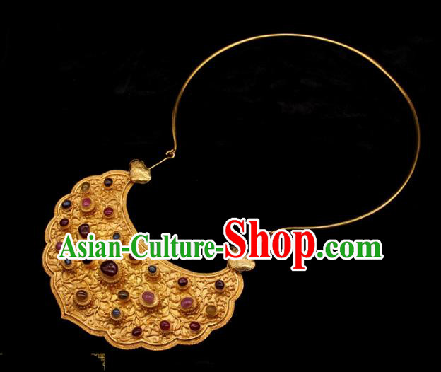 Handmade Chinese Traditional Song Dynasty Gems Necklace Accessories Ancient Imperial Consort Jewelry Golden Necklet