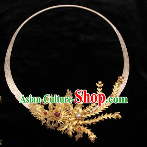 Handmade Chinese Ancient Silver Necklet Jewelry Traditional Ming Dynasty Phoenix Necklace Imperial Consort Accessories