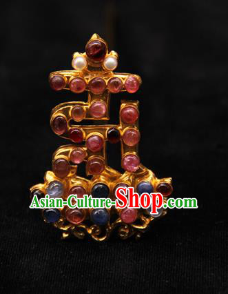 China Handmade Hair Accessories Traditional Ming Dynasty Hair Crown Ancient Imperial Consort Gems Hairpin