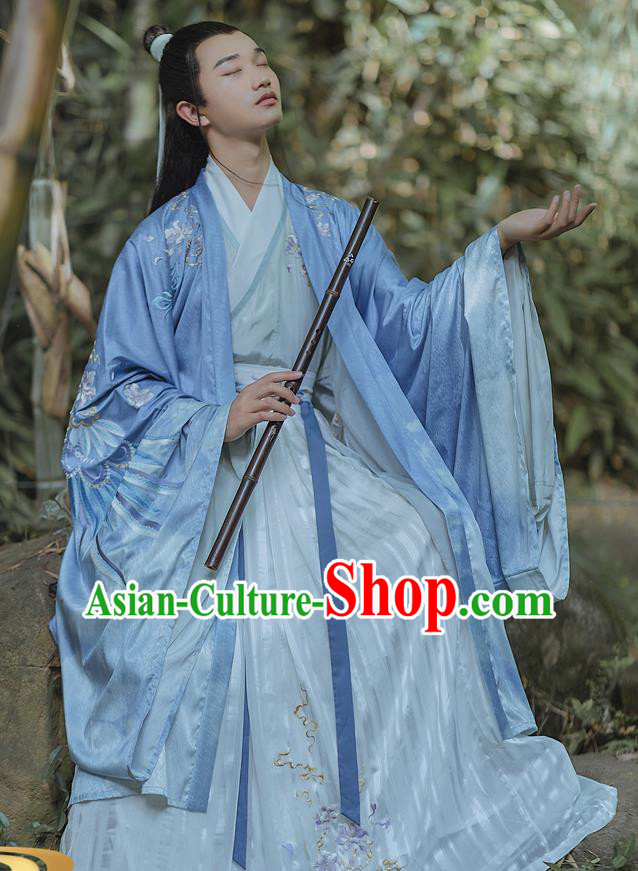 China Traditional Ancient Scholar Embroidered Hanfu Apparels Jin Dynasty Royal Prince Clothing for Men