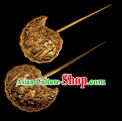 China Traditional Tang Dynasty Palace Hair Stick Handmade Hair Accessories Ancient Imperial Consort Golden Hairpin